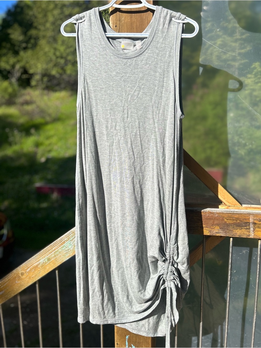 Zella Sleeveless Gray Ruched Side Midi Dress • Large